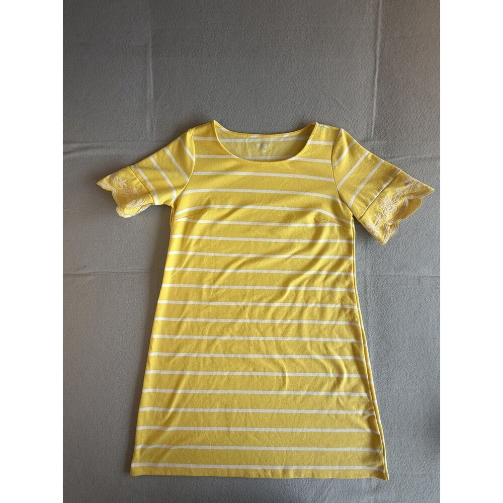 Kim Rogers Petite M Yellow White Striped Shift Dress Flutter Sleeve Stretch